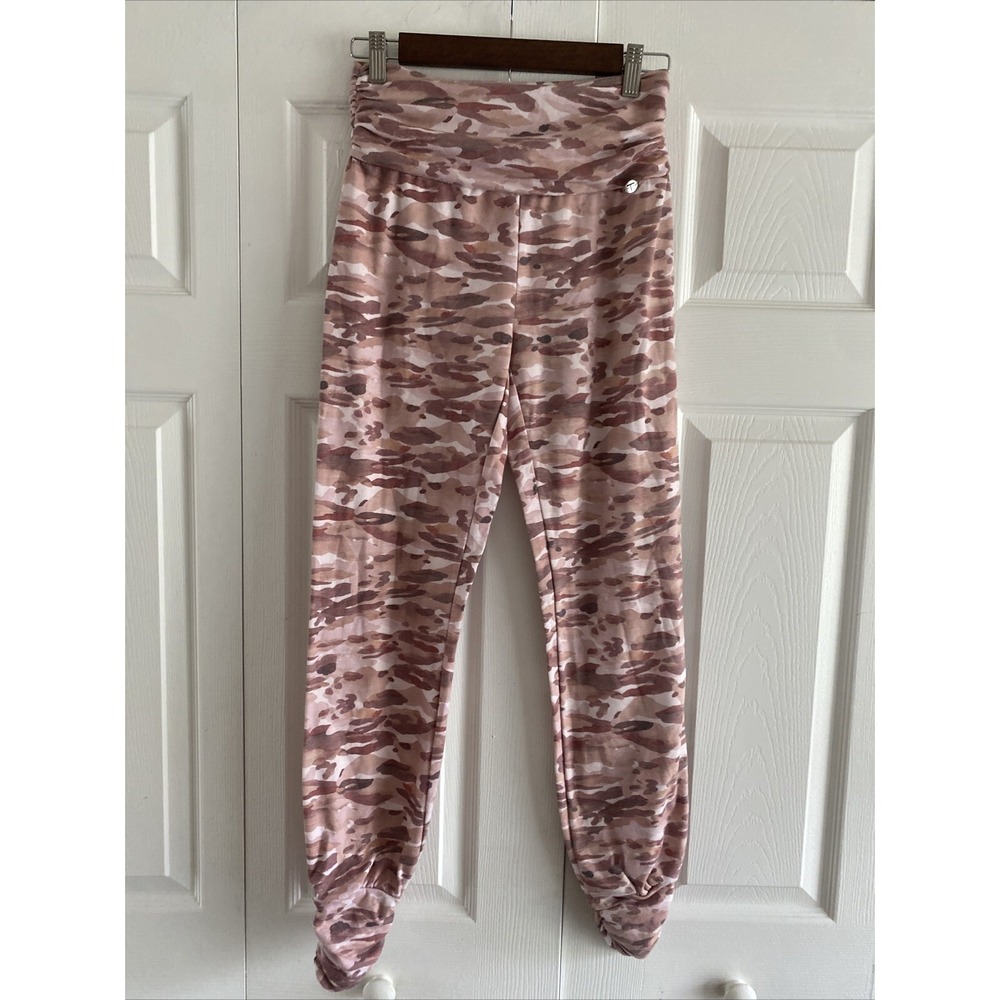 Tahari Sport Camo Joggers Womens Size S Pink Brown Ruched Ankle Athleisure Pants